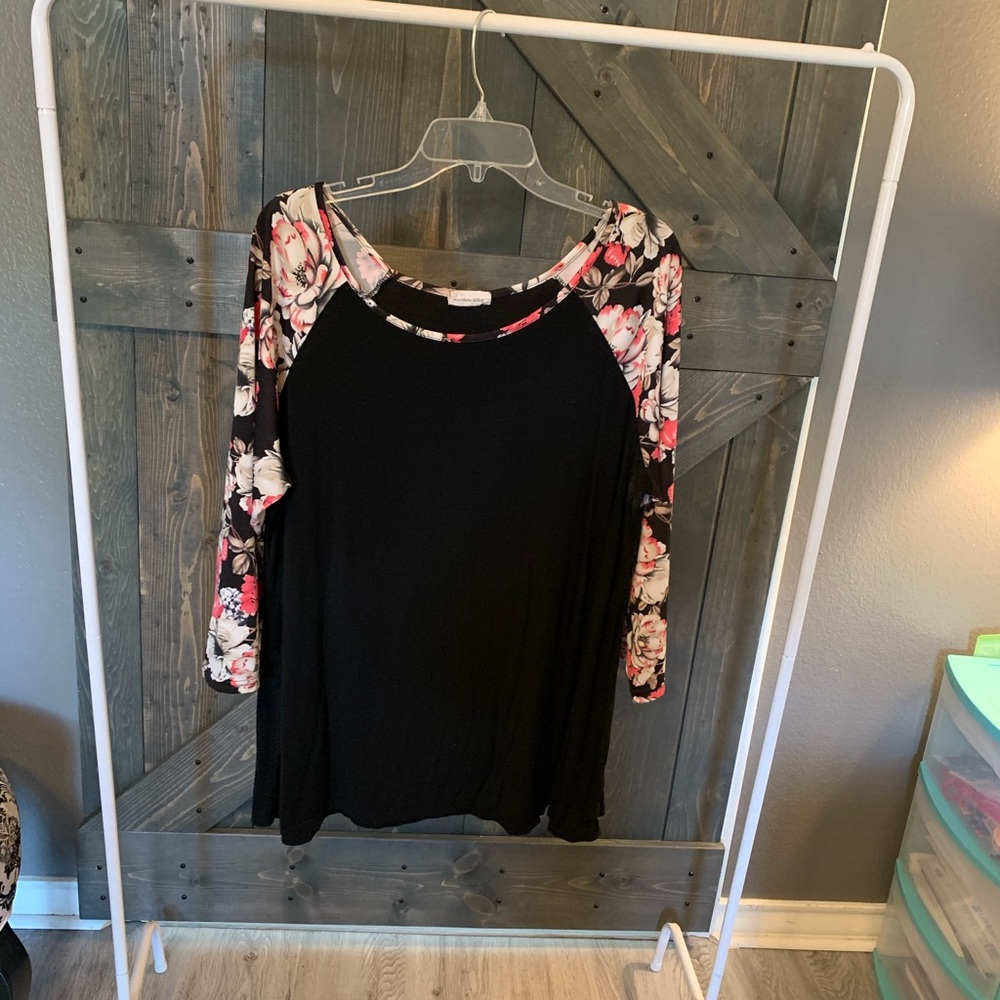 Black with Floral Tee Shirt